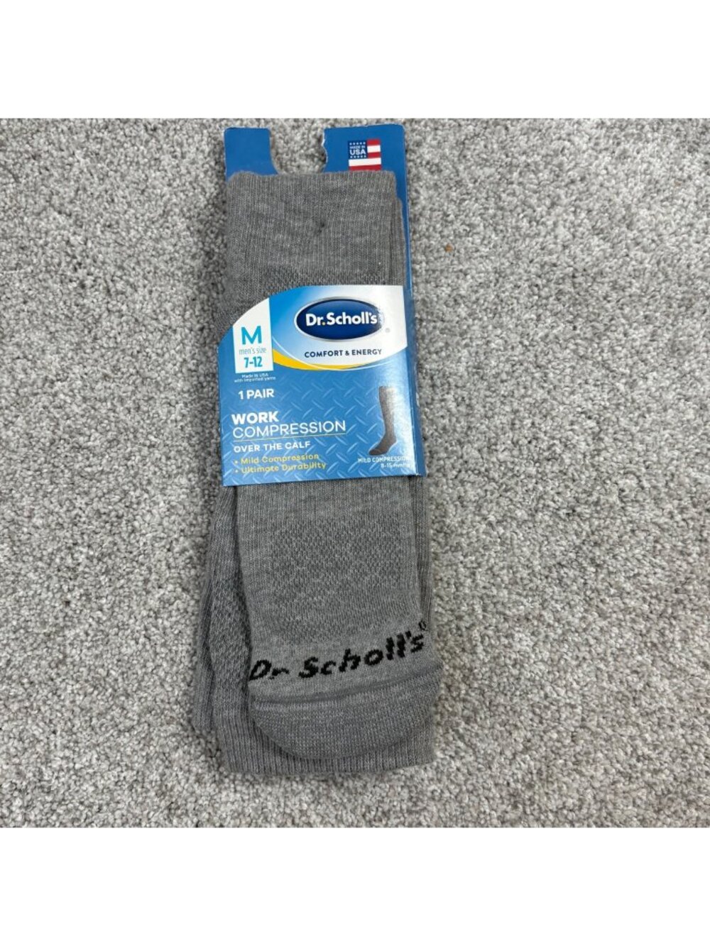 Dr. Scholl's Work Compression Socks Mens Medium 7-12 New Over the Calf Gray